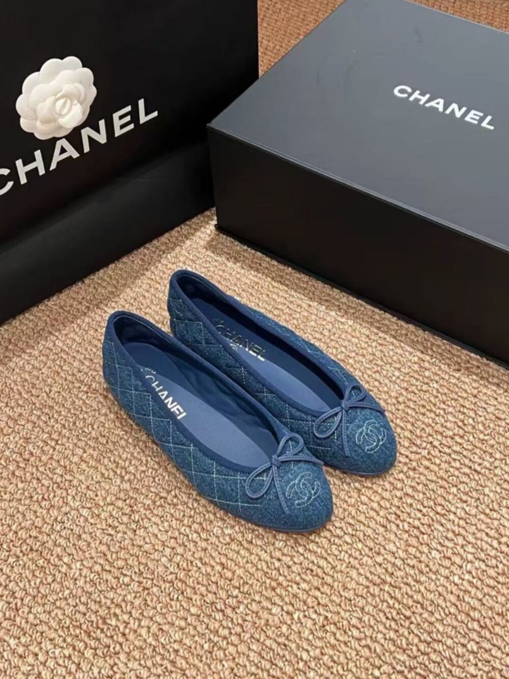 Chanel Denim Quilted Bow Ballet Flats